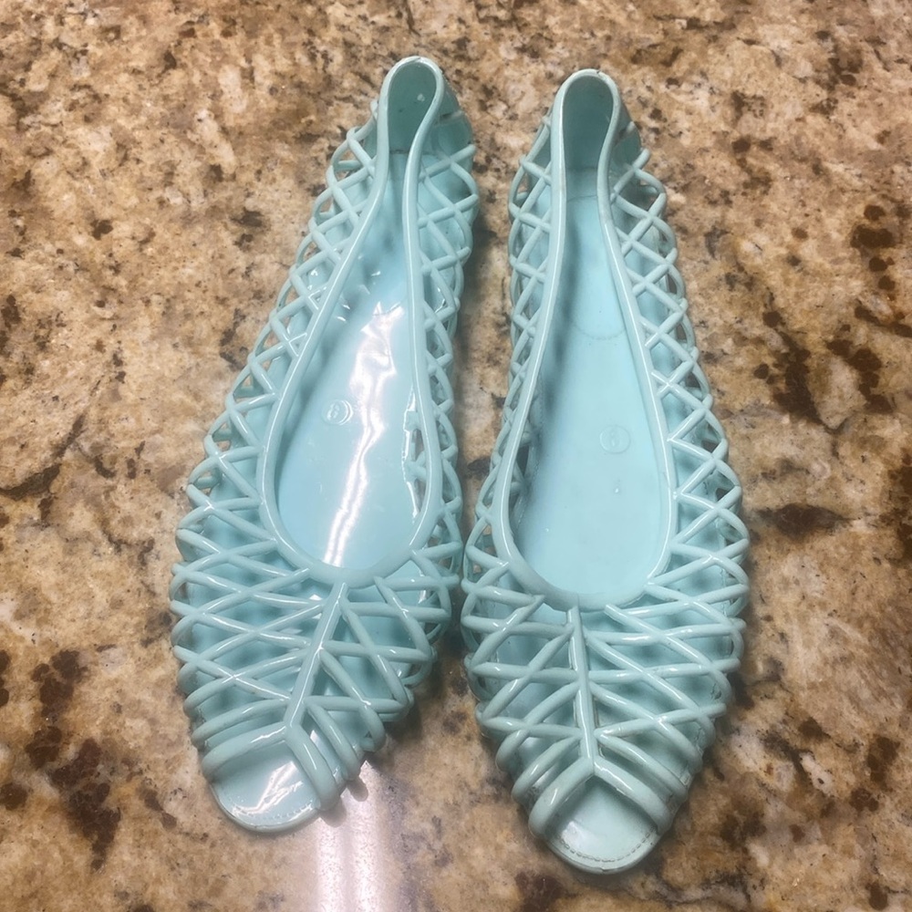 Lattice jelly sandal flat sandal women’s fashion shoe aqua color beach pool
